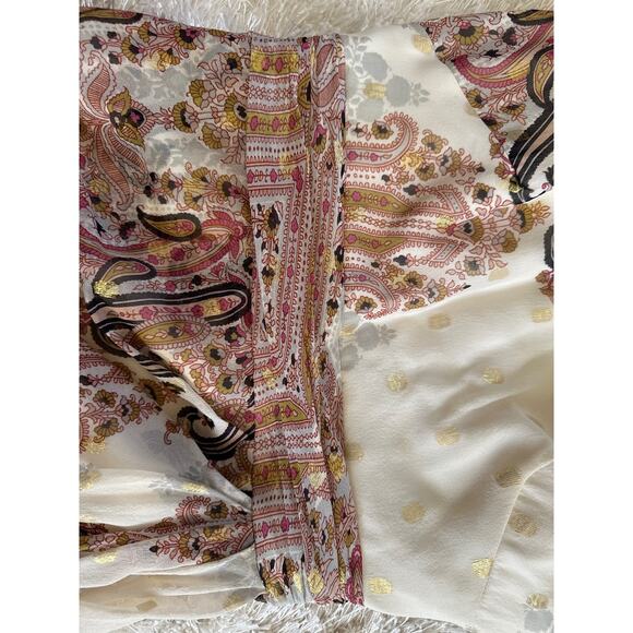 Badgley Mischka Y2K Vintage silk dress one shoulder paisley gown sz 2 cream gold - Picture 10 of 11